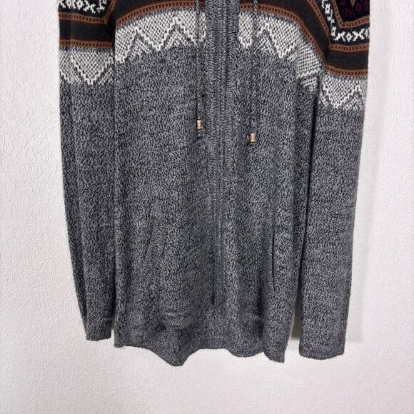 The Alpaca Connection Grey with Aztec Print Hooded Zip Up Sweater Size Large - Picture 4 of 6